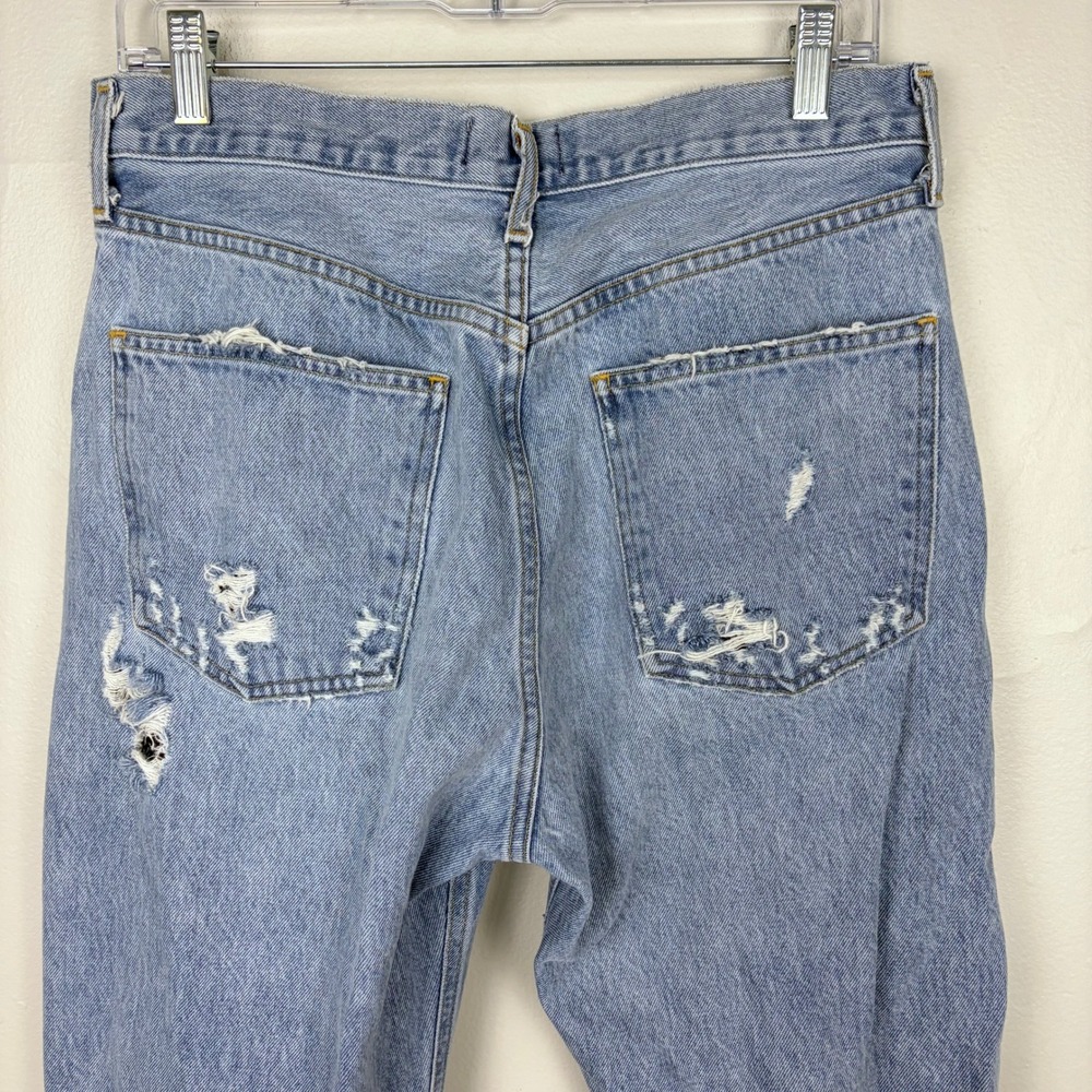 AGOLDE 90's Jean Blue Destroyed Denim Button Fly Ripped Statement Size 28 - Picture 7 of 11